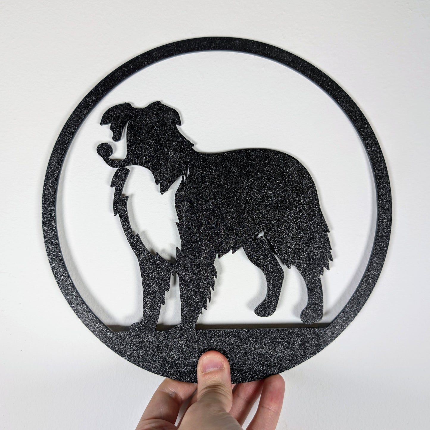 Border Collie Wall Art – Dog Silhouette Décor | 22cm Round Lightweight Pet Lover Wall Hanging | Herding Dog Home Decoration | 3D Printed