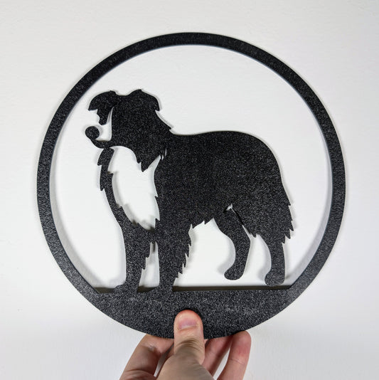 Border Collie Wall Art – Dog Silhouette Décor | 22cm Round Lightweight Pet Lover Wall Hanging | Herding Dog Home Decoration | 3D Printed