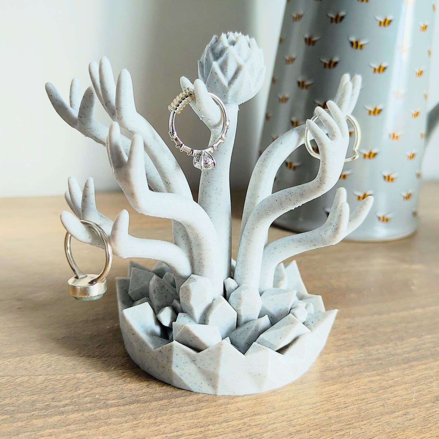 3D Printed Crystal Hand Flower Jewellery Holder - Elegant and Unique Organiser