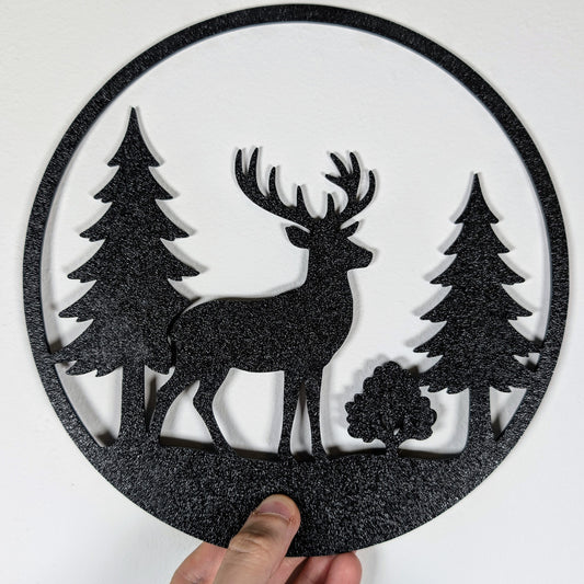 Deer in Forest Wall Art – Nature Scene Home Decor, Lightweight Round Plaque (22cm Diameter) | 3D Printed