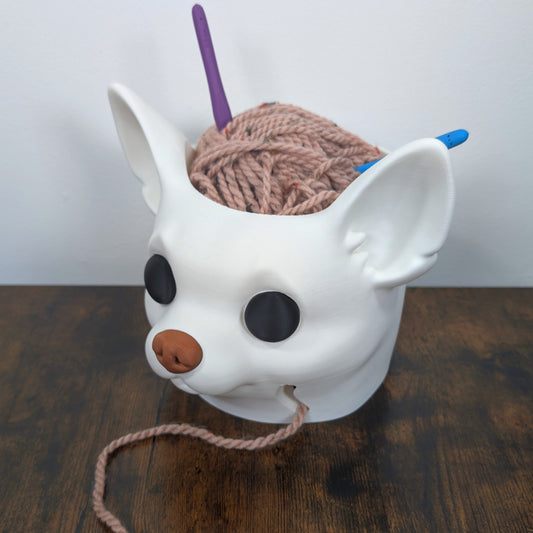 Chihuahua Yarn Crochet Bowl – Adorable Dog Head Yarn Holder – 3D Printed Crochet Organizer