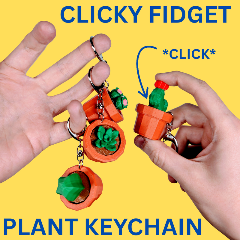 Clicky fidget plant keychain in green showing succulent shape on keyring