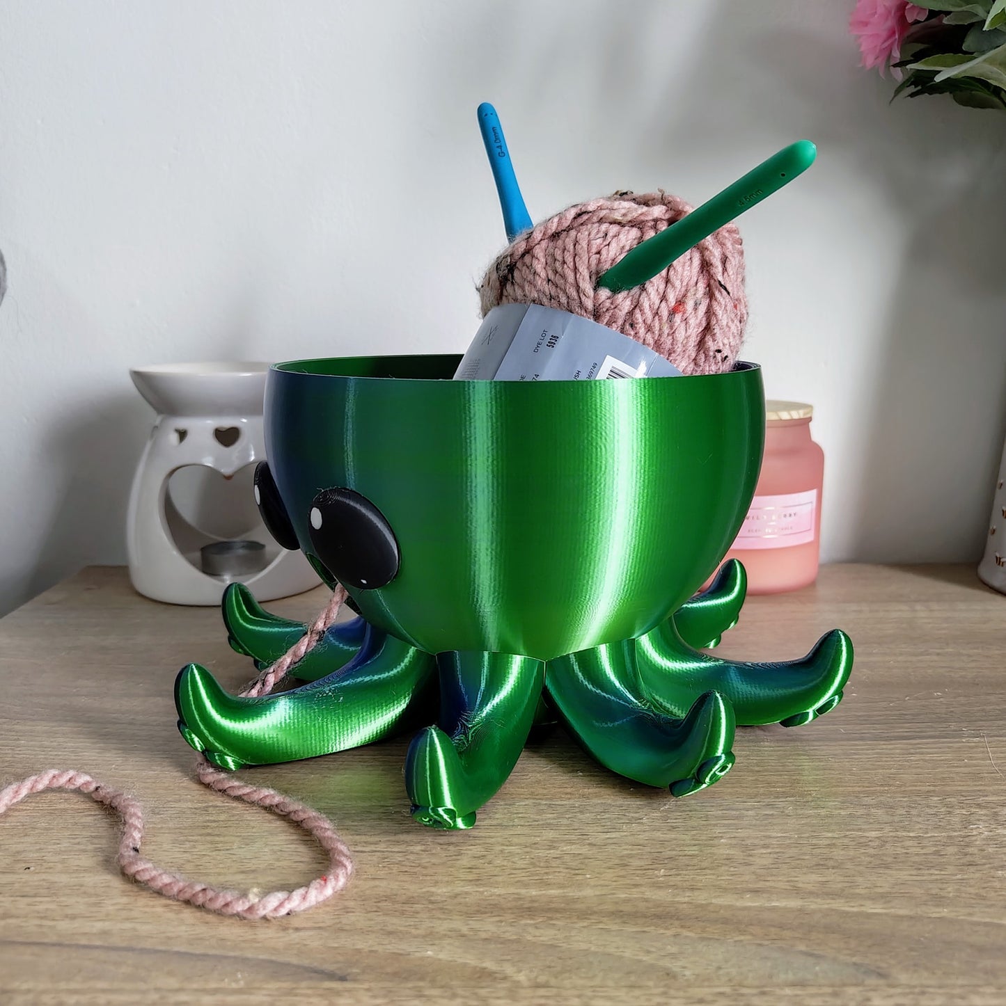 Cute Iridescent Octopus Yarn & Crochet Bowl – Unique Crafting Companion