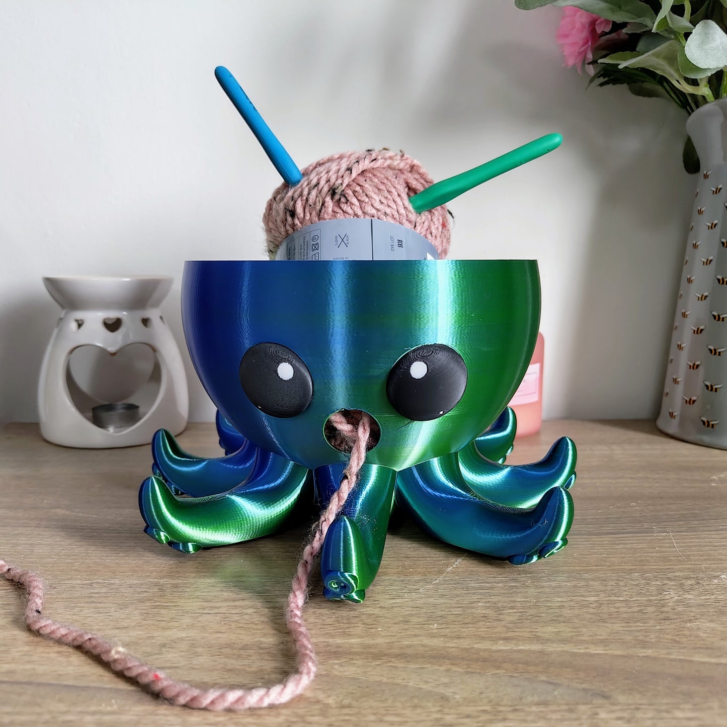 Cute Iridescent Octopus Yarn & Crochet Bowl – Unique Crafting Companion