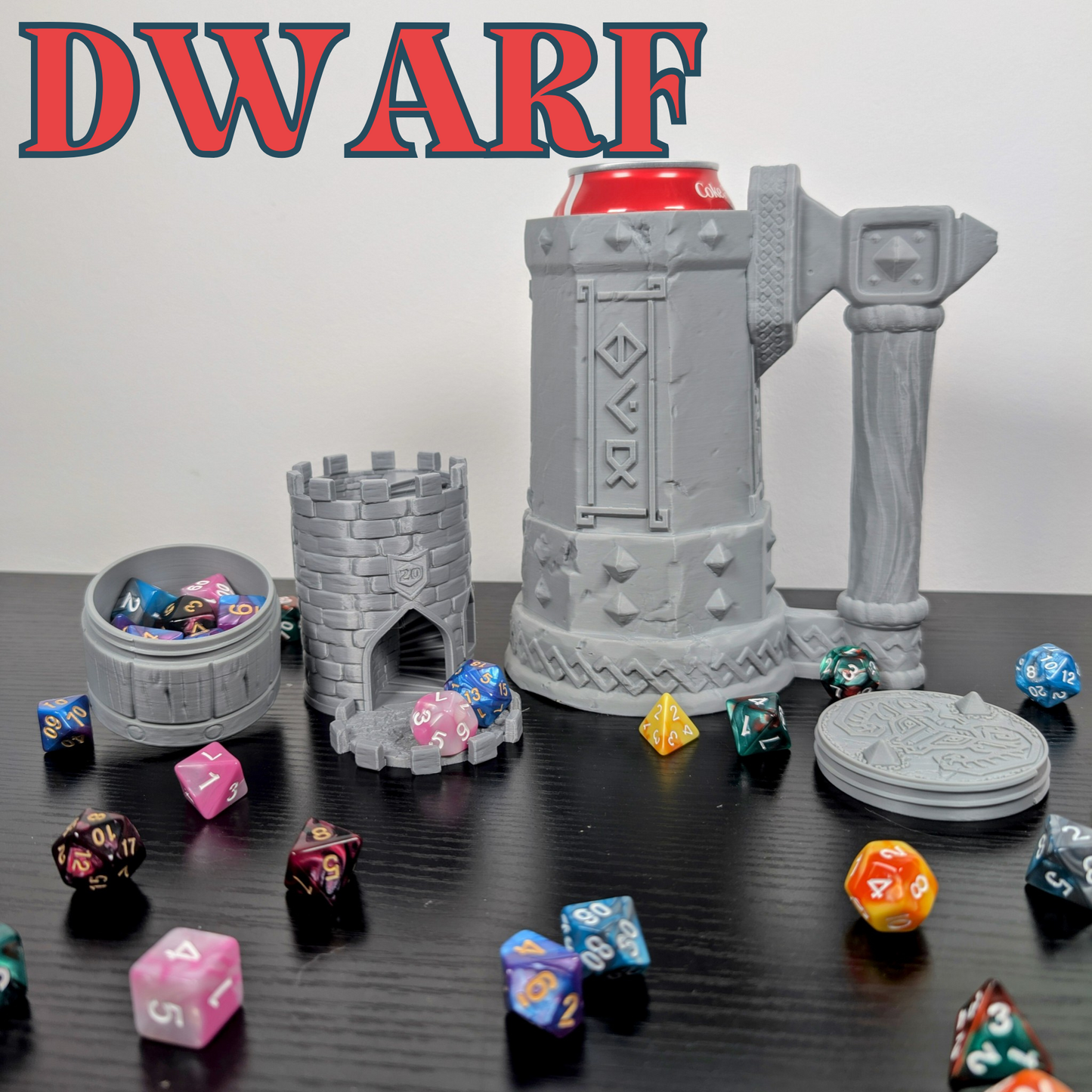 Dwarf DnD Mug Dice Tower | 3 -in-1 Can Holder & Paintable RPG Gift | 3D Printed | TTRPG Accessory