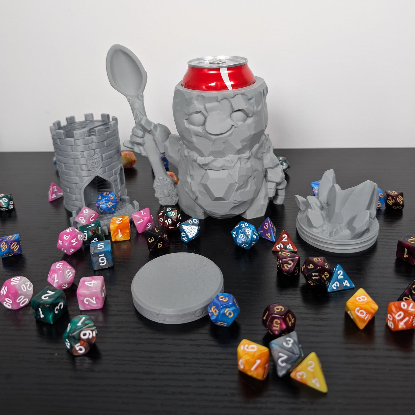 Golem DnD Mug Dice Tower | 2-in-1 Can Holder & Paintable RPG Gift | 3D Printed | TTRPG Accessory