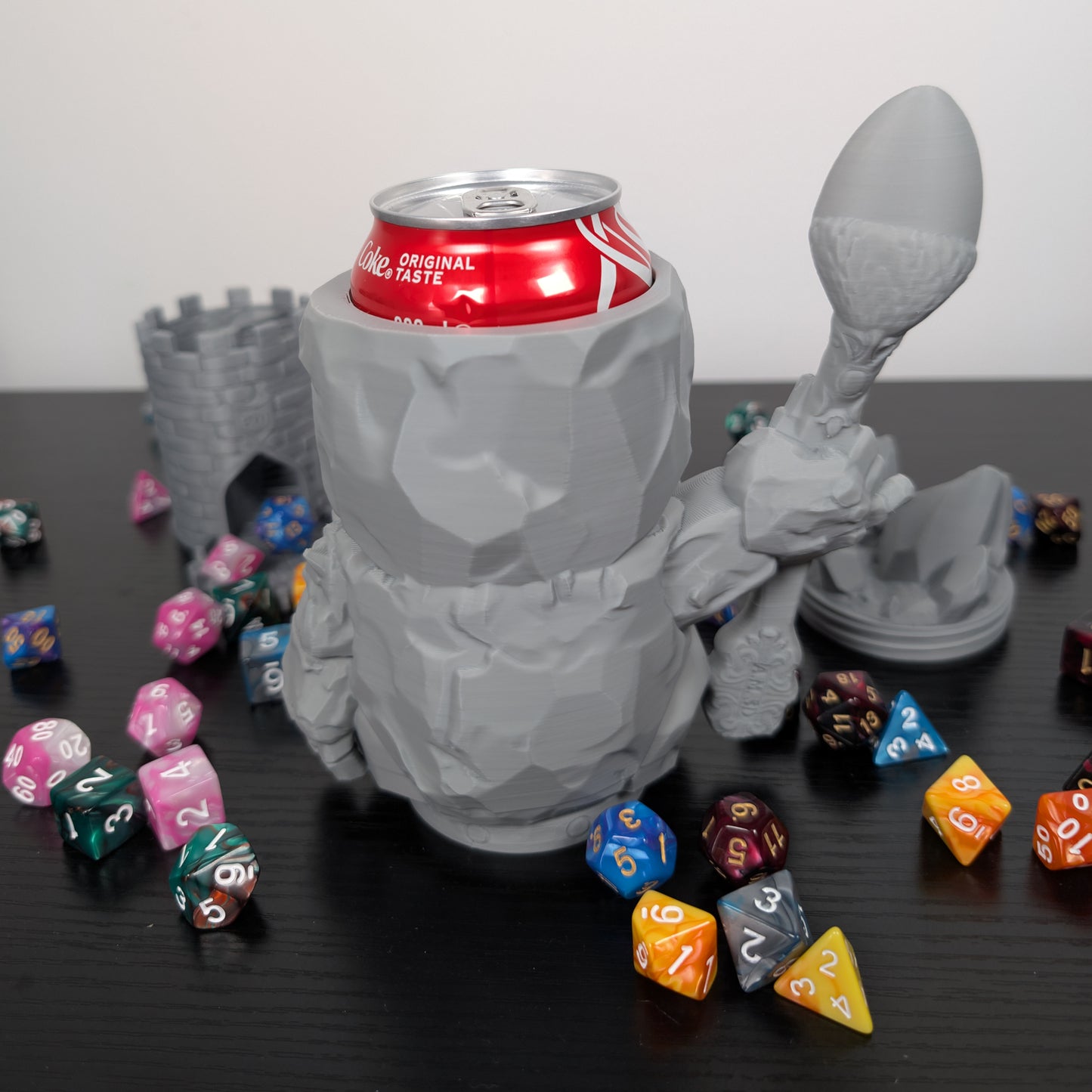 Golem DnD Mug Dice Tower | 2-in-1 Can Holder & Paintable RPG Gift | 3D Printed | TTRPG Accessory