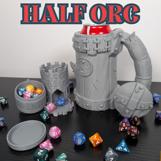 Half Orc DnD Mug Dice Tower | 3-in-1 Can Holder, Dice Box & Paintable RPG Gift | 3D Printed | TTRPG Accessory