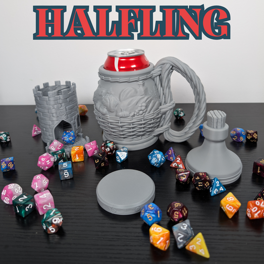 Halfling DnD Mug Dice Tower | 2-in-1 Can Holder & Paintable RPG Gift | 3D Printed | TTRPG Accessory