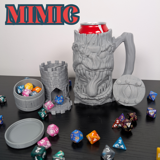 Mimic DnD Mug Dice Tower | 3-in-1 Can Holder, Dice Box & Paintable RPG Gift | 3D Printed | TTRPG Accessory