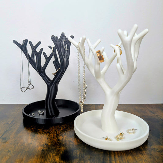 Modern Tree Ring & Jewellery Holder with Tray – 3D Printed Organizer Stand for Rings, Earrings & Accessories