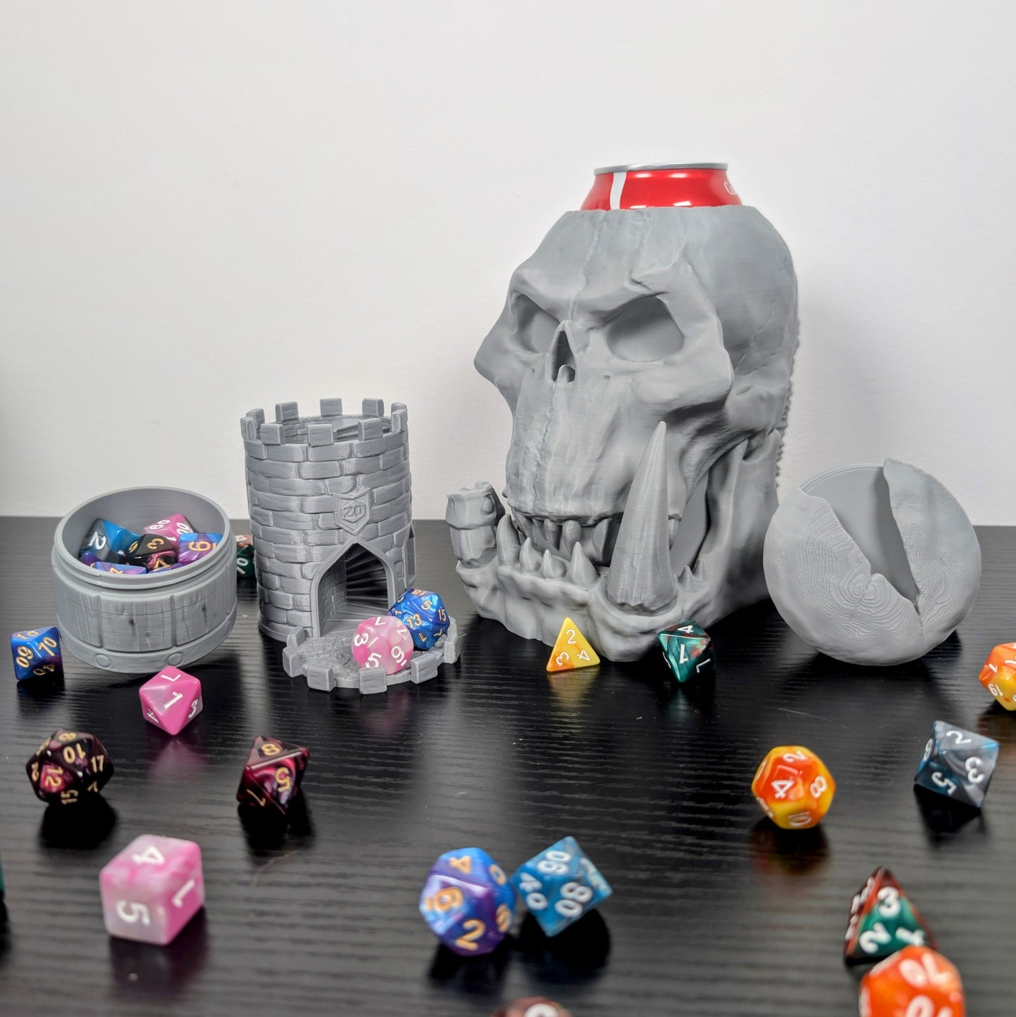 Orc DnD Mug Dice Tower | 3-in-1 Can Holder, Dice Box & Paintable RPG Gift | 3D Printed | TTRPG Accessory