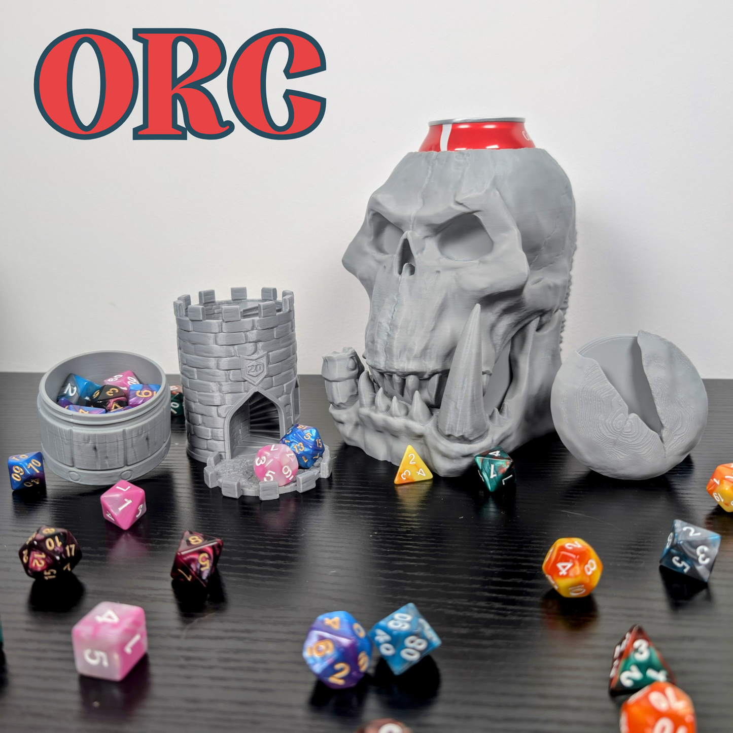 Orc DnD Mug Dice Tower | 3-in-1 Can Holder, Dice Box & Paintable RPG Gift | 3D Printed | TTRPG Accessory