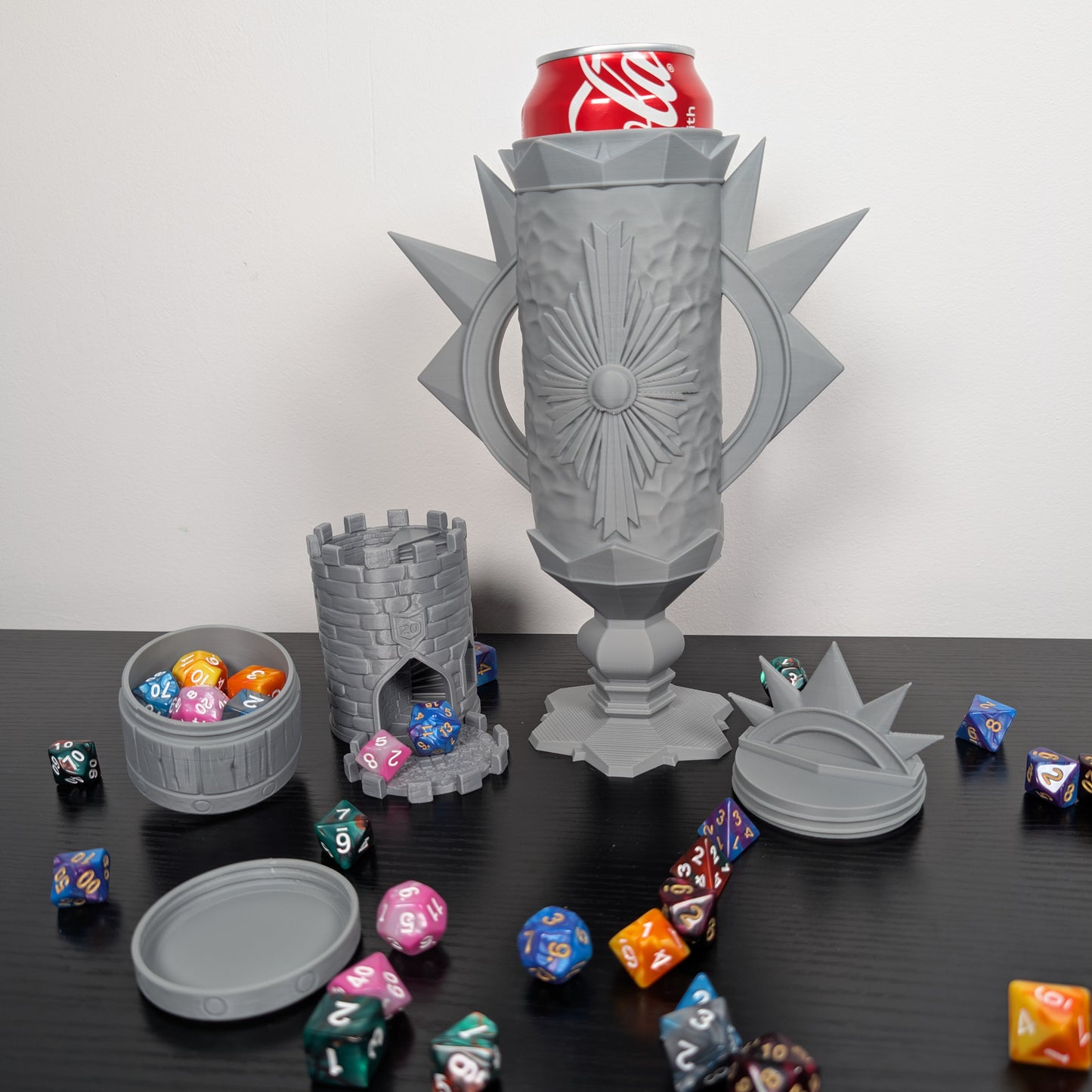 Paladin DnD Mug Dice Tower | 3-in-1 Can Holder, Dice Box & Paintable RPG Gift | 3D Printed | TTRPG Accessory