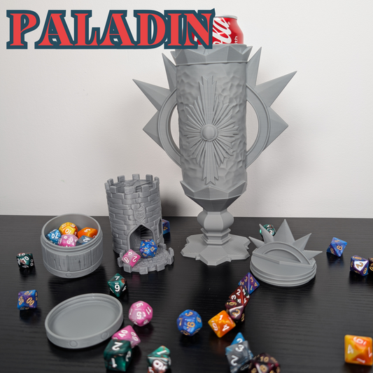 Paladin DnD Mug Dice Tower | 3-in-1 Can Holder, Dice Box & Paintable RPG Gift | 3D Printed | TTRPG Accessory