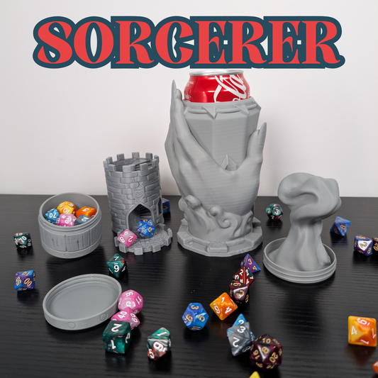Sorcerer DnD Mug Dice Tower | 3-in-1 Can Holder, Dice Box & Paintable RPG Gift | 3D Printed | TTRPG Accessory