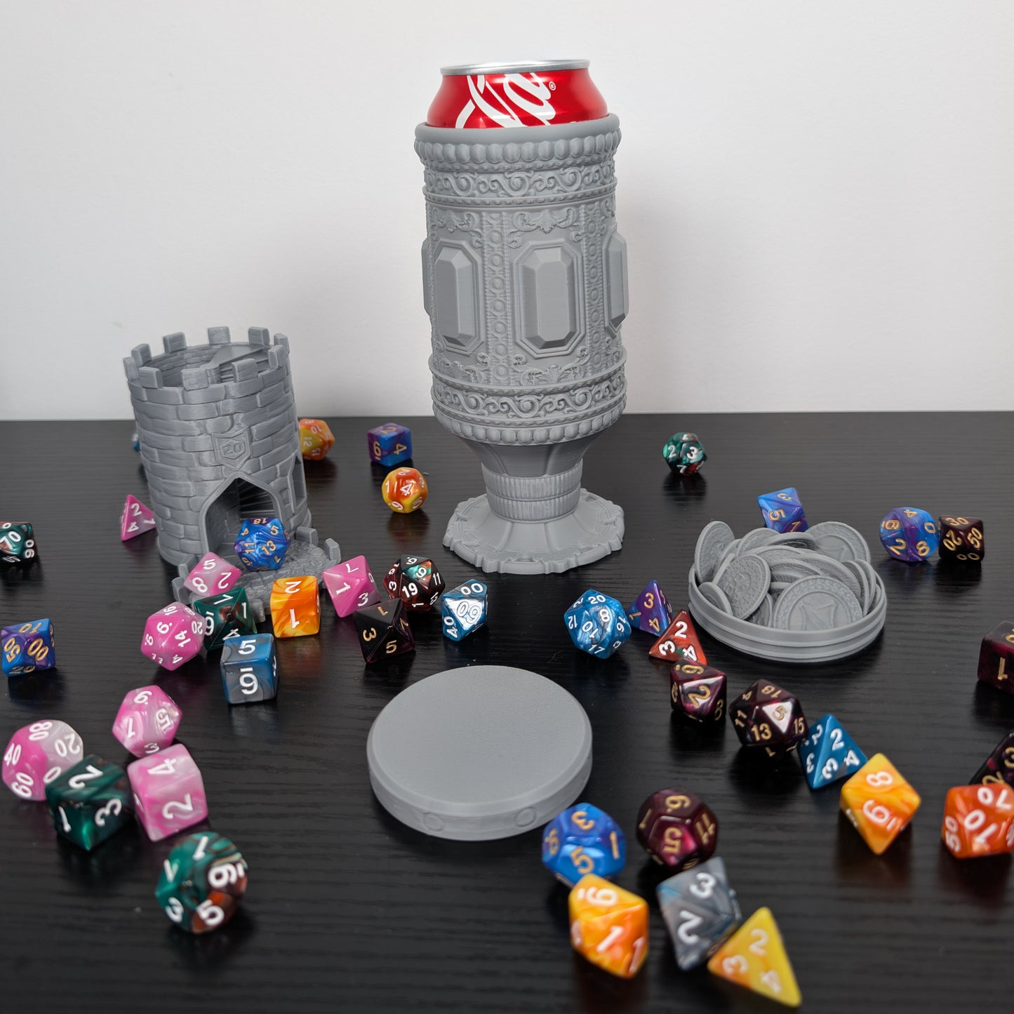 Treasure DnD Mug Dice Tower | 2-in-1 Can Holder, Dice Box & Paintable RPG Gift | 3D Printed | TTRPG Accessory