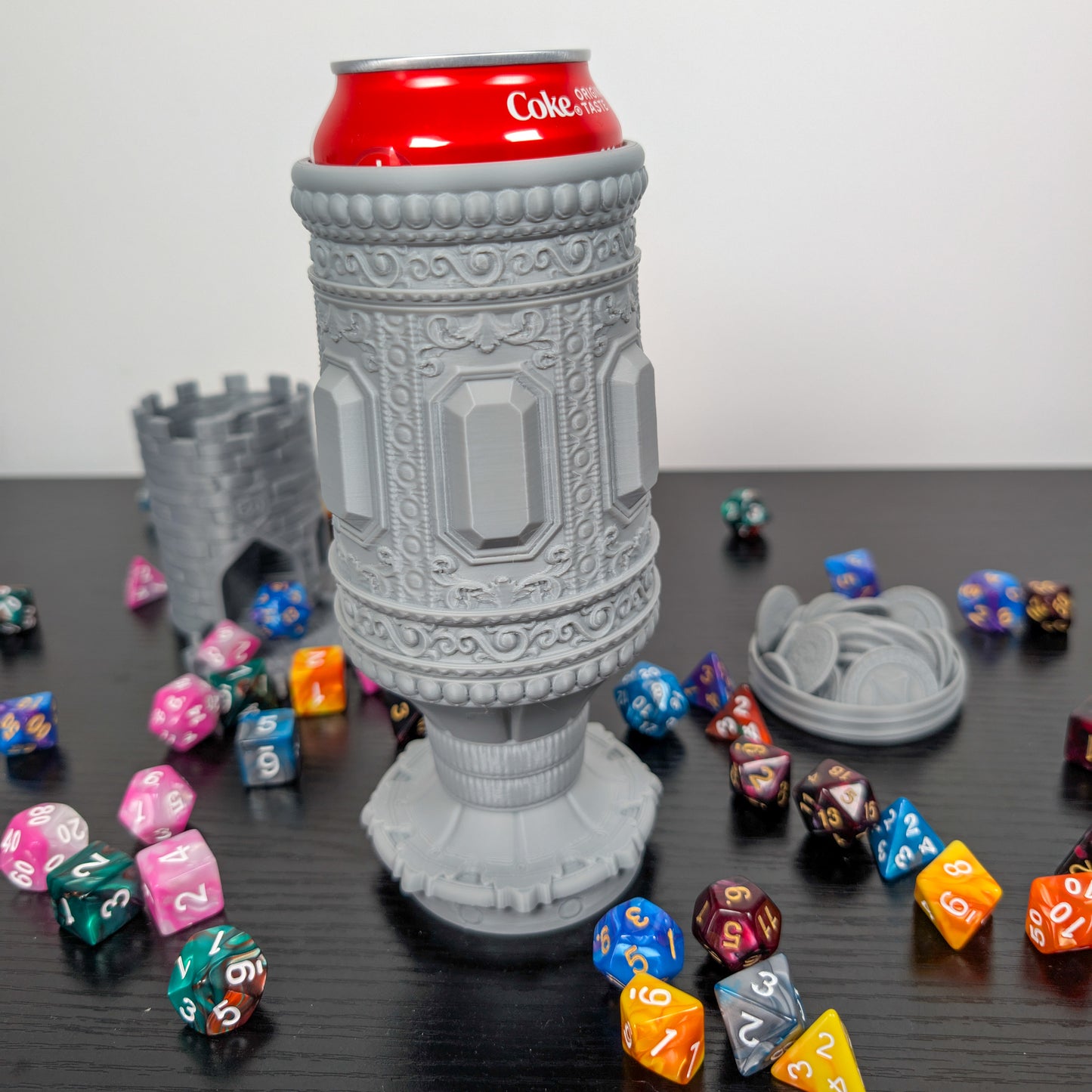 Treasure DnD Mug Dice Tower | 2-in-1 Can Holder, Dice Box & Paintable RPG Gift | 3D Printed | TTRPG Accessory
