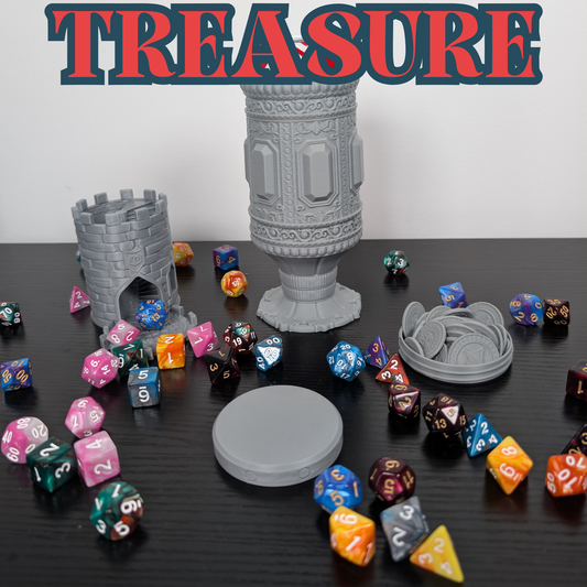 Treasure DnD Mug Dice Tower | 2-in-1 Can Holder, Dice Box & Paintable RPG Gift | 3D Printed | TTRPG Accessory