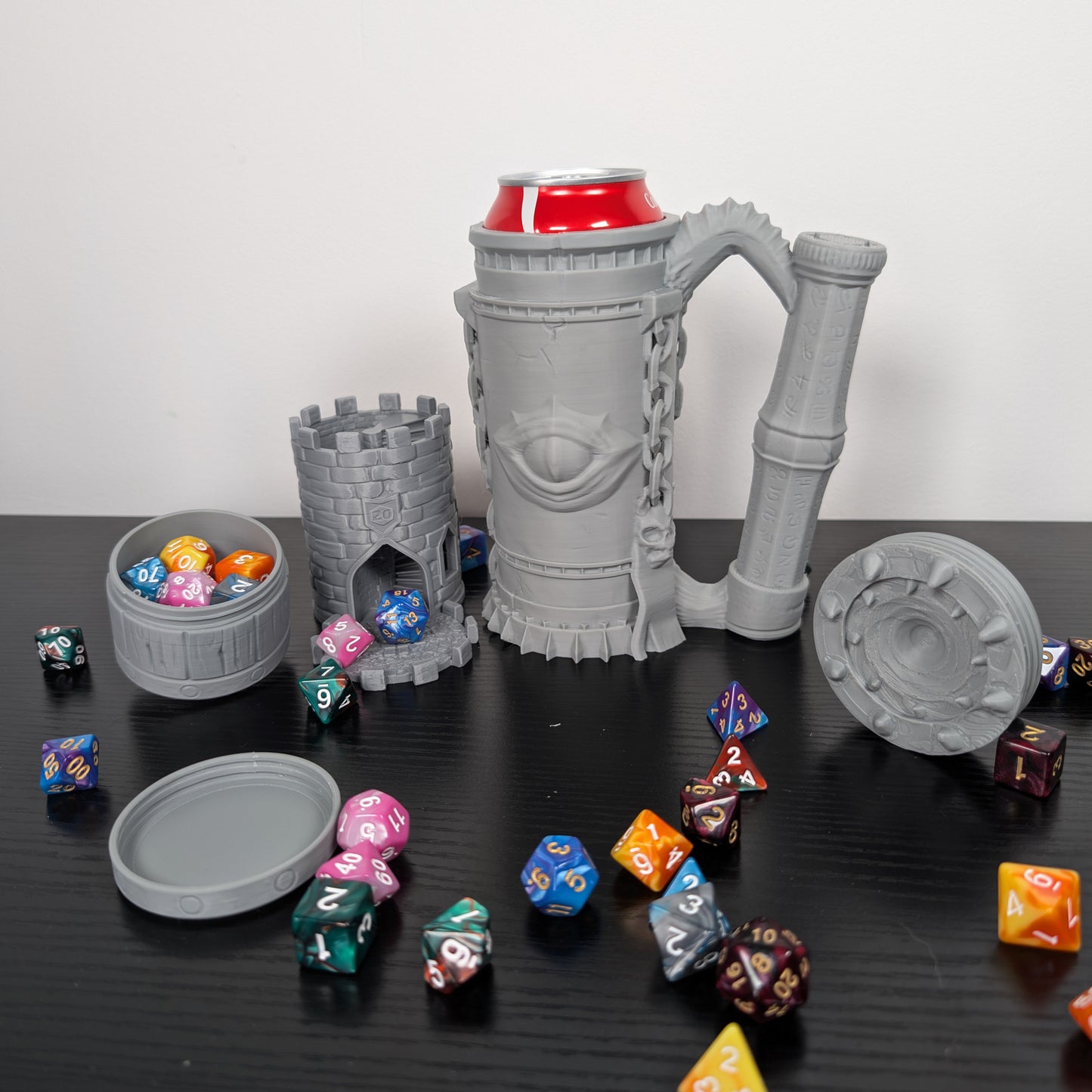 Warlock DnD Mug Dice Tower | 3-in-1 Can Holder, Dice Box & Paintable RPG Gift | 3D Printed | TTRPG Accessory