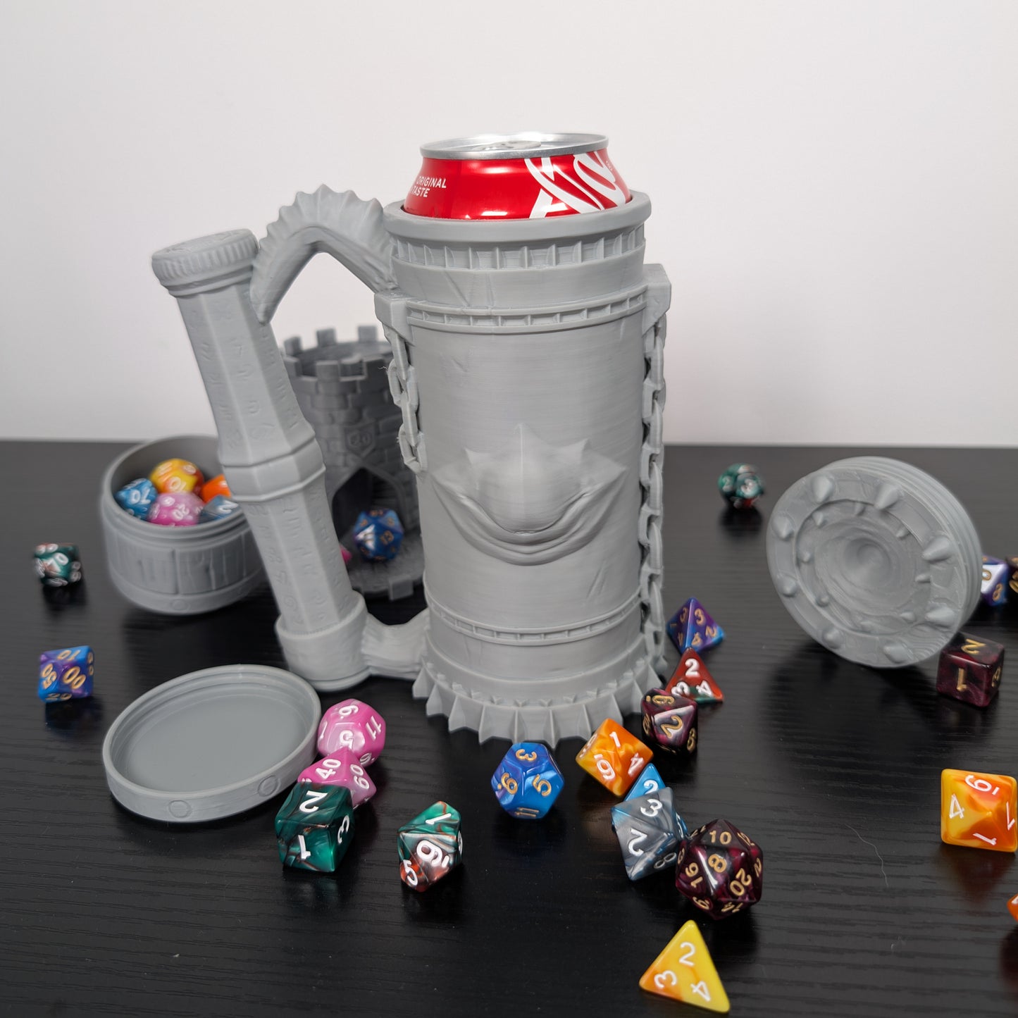 Warlock DnD Mug Dice Tower | 3-in-1 Can Holder, Dice Box & Paintable RPG Gift | 3D Printed | TTRPG Accessory