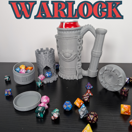 Warlock DnD Mug Dice Tower | 3-in-1 Can Holder, Dice Box & Paintable RPG Gift | 3D Printed | TTRPG Accessory