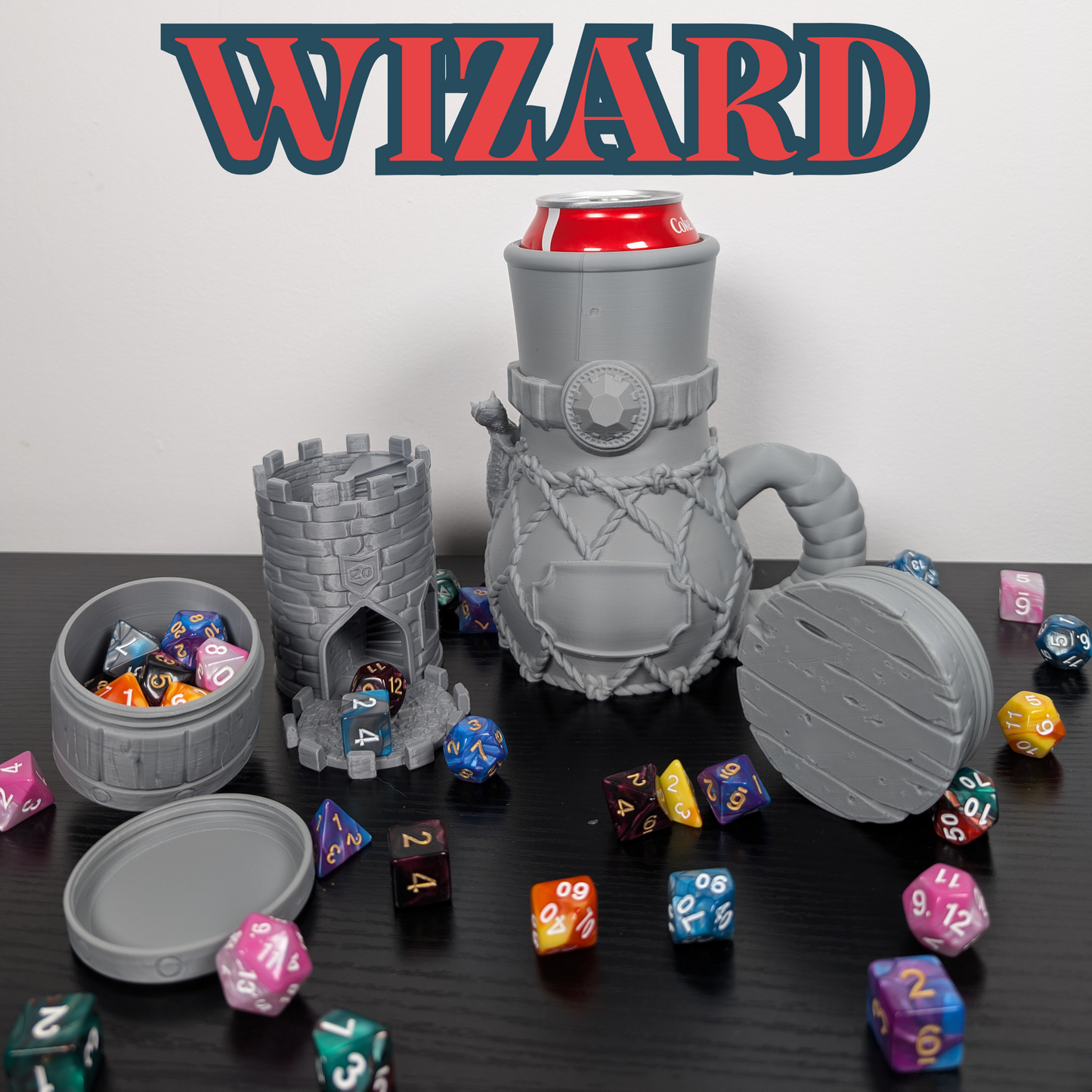 Wizard DnD Mug Dice Tower | 3-in-1 Can Holder, Dice Box & Paintable RPG Gift | 3D Printed | TTRPG Accessory