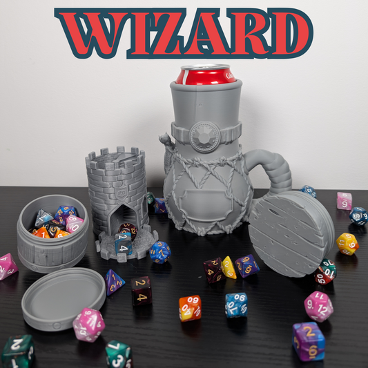 Wizard DnD Mug Dice Tower | 3-in-1 Can Holder, Dice Box & Paintable RPG Gift | 3D Printed | TTRPG Accessory