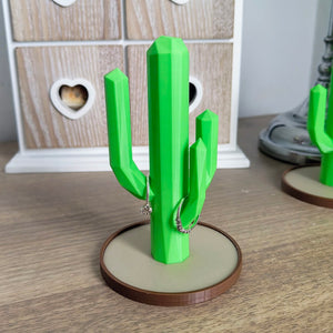 3D printed cactus ring holder with tray in green showing cactus arms for rings