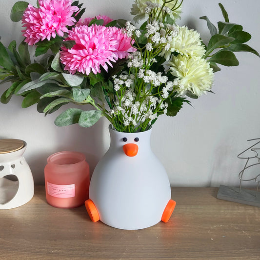 3D Printed Cute and Funny Duck Vase for Fake Flowers - Quirky Home Décor