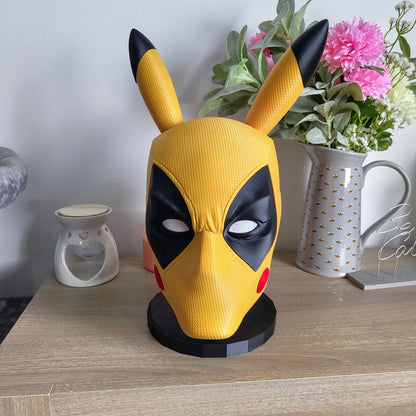 3D Printed PikaPool Helmet Mask for 24" Head - Unique Deadpool Pikachu Cosplay