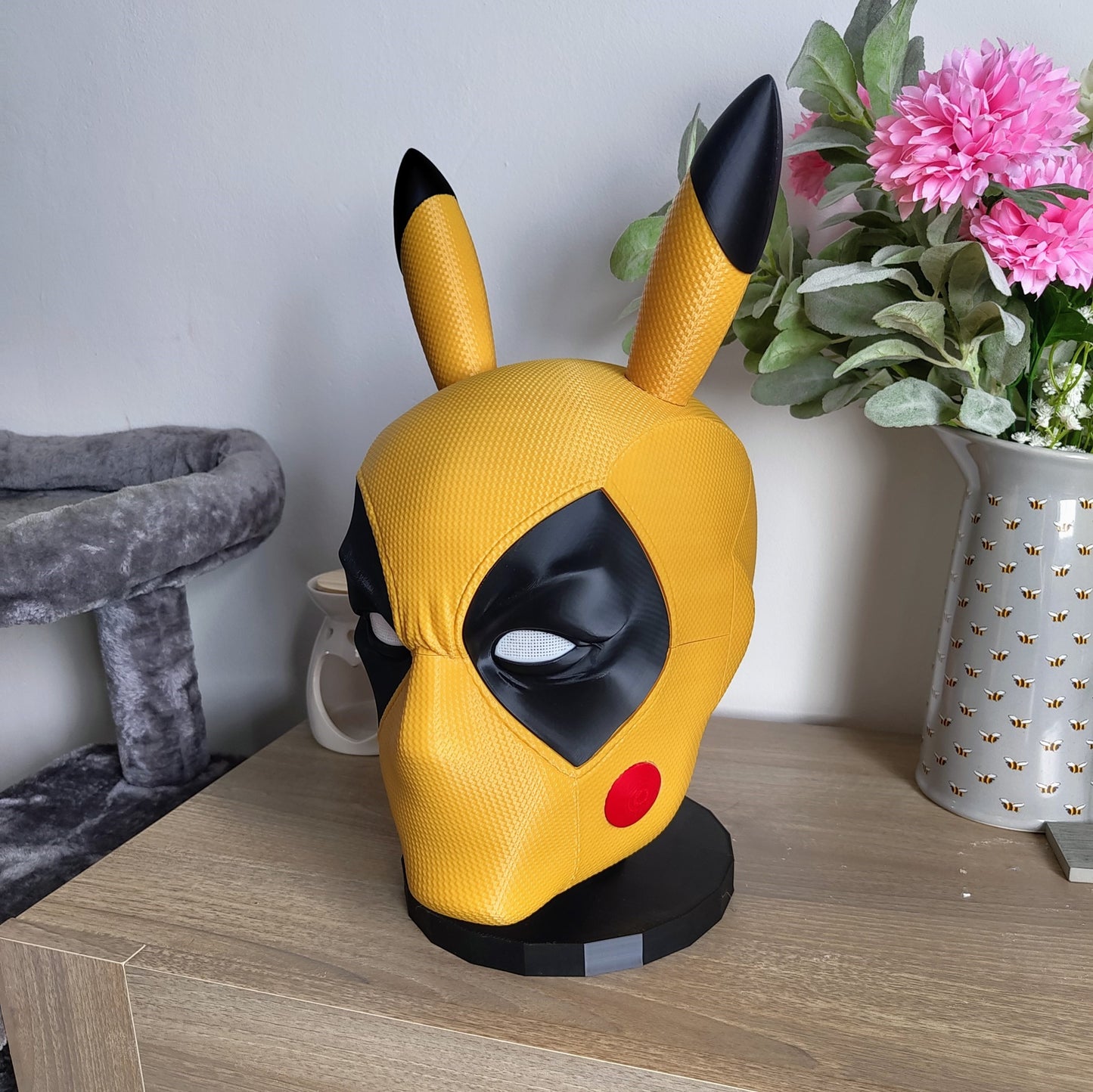 3D Printed PikaPool Helmet Mask for 24" Head - Unique Deadpool Pikachu Cosplay