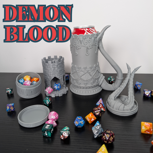 Demon Blood DnD Mug Dice Tower | 3-in-1 Can Holder, Dice Box & Paintable RPG Gift | 3D Printed | TTRPG Accessory