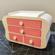 3D printed makeup desk jewellery drawer organizer in white showing drawer compartments