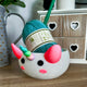 3D printed unicorn yarn bowl in white showing unicorn horn and yarn guide slot