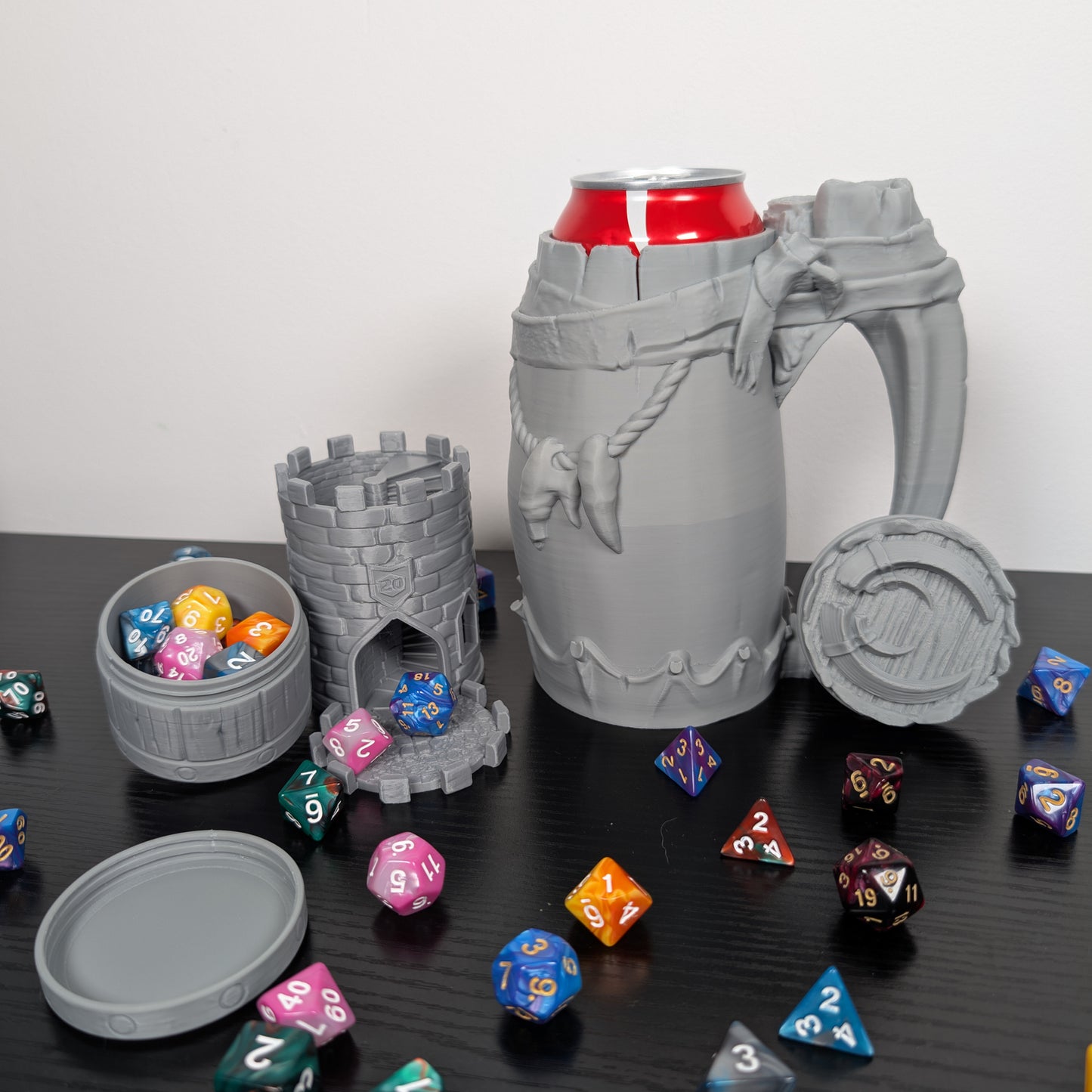 Barbarian DnD Mug Dice Tower | 3-in-1 Can Holder, Dice Box & Paintable RPG Gift | 3D Printed | TTRPG Accessory