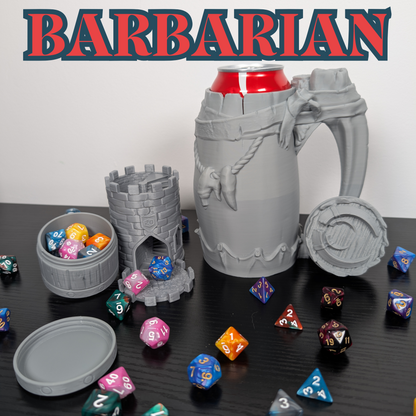 Barbarian DnD Mug Dice Tower | 3-in-1 Can Holder, Dice Box & Paintable RPG Gift | 3D Printed | TTRPG Accessory