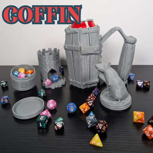 Coffin DnD Mug Dice Tower | 3-in-1 Can Holder, Dice Box & Paintable RPG Gift | 3D Printed | TTRPG Accessory