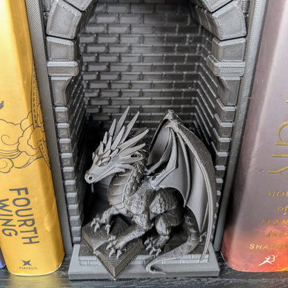 Dragon Book Nook | 3D Printed Bookshelf Insert | Black Gothic Fantasy Décor | Dragon with Books | Magical Bookshelf Accessory | DnD Book Nook Décor
