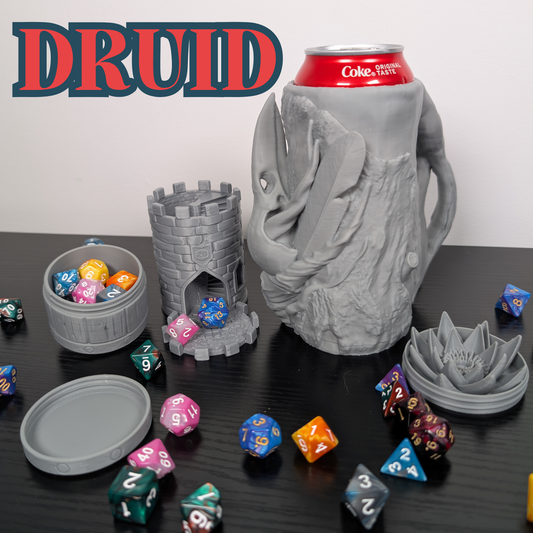 Druid DnD Mug Dice Tower | 3-in-1 Can Holder, Dice Box & Paintable RPG Gift | 3D Printed | TTRPG Accessory