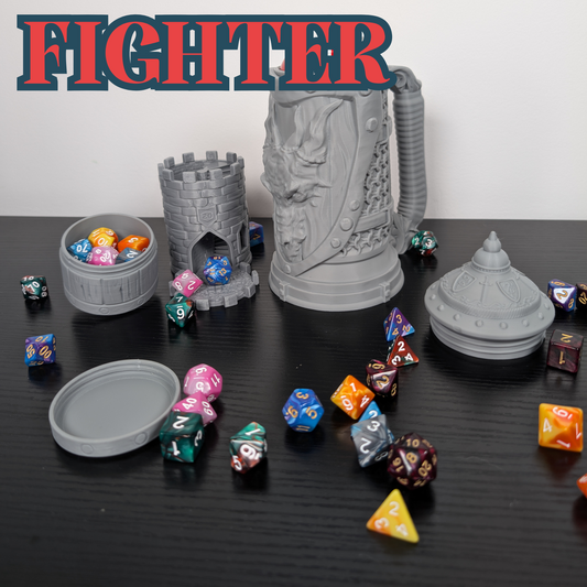 Fighter DnD Mug Dice Tower | 3-in-1 Can Holder, Dice Box & Paintable RPG Gift | 3D Printed | TTRPG Accessory