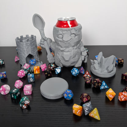 Golem DnD Mug Dice Tower | 2-in-1 Can Holder & Paintable RPG Gift | 3D Printed | TTRPG Accessory