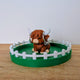 Highland cow jewellery ring dish with white fence, 3D printed in white and brown
