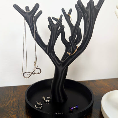 Modern Tree Ring & Jewellery Holder with Tray – 3D Printed Organizer Stand for Rings, Earrings & Accessories