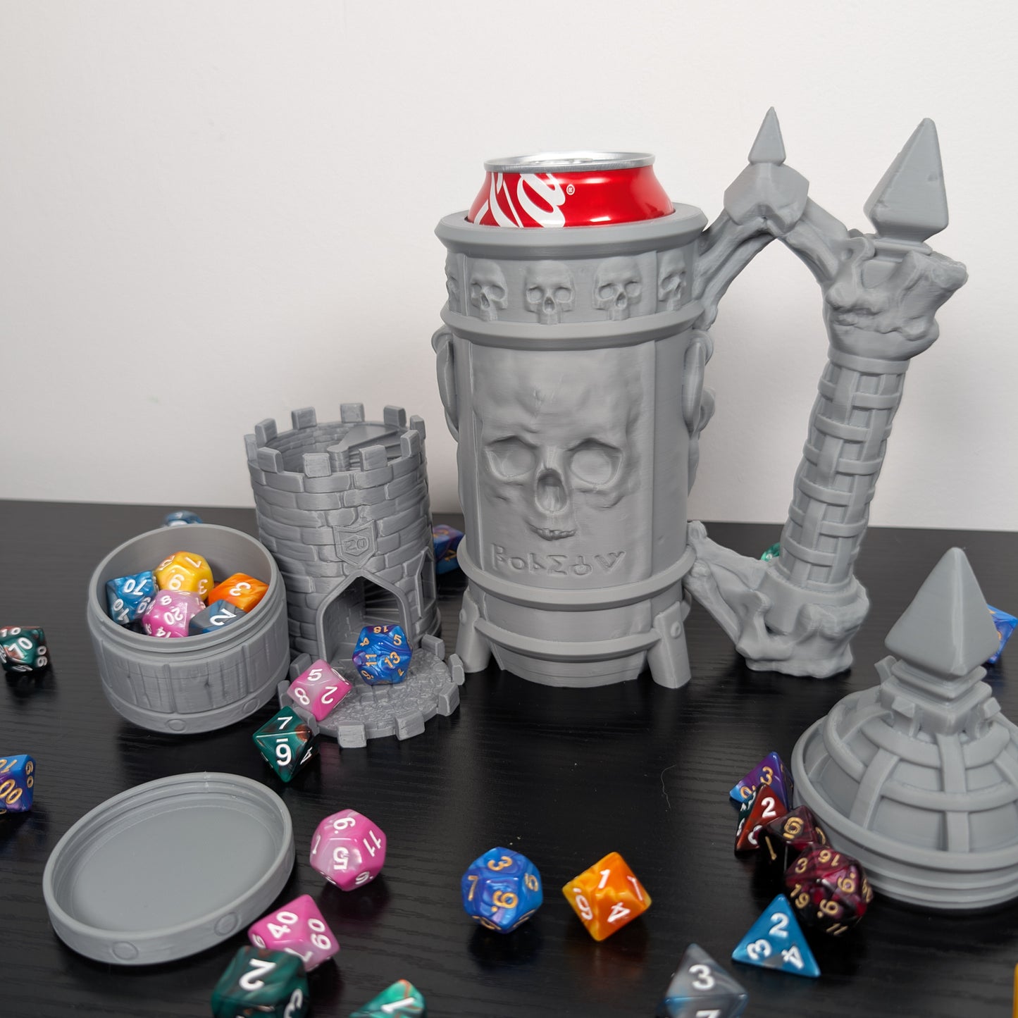 Necromancer DnD Mug Dice Tower | 3-in-1 Can Holder, Dice Box & Paintable RPG Gift | 3D Printed | TTRPG Accessory