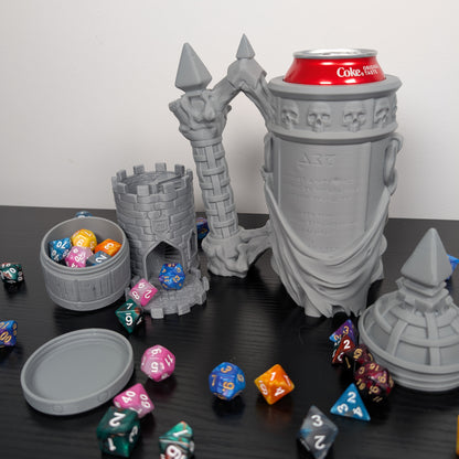 Necromancer DnD Mug Dice Tower | 3-in-1 Can Holder, Dice Box & Paintable RPG Gift | 3D Printed | TTRPG Accessory
