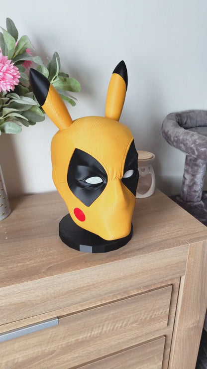 3D Printed PikaPool Helmet Mask for 24" Head - Unique Deadpool Pikachu Cosplay