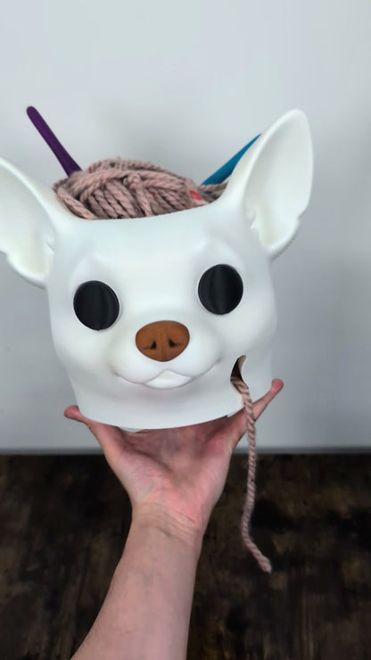 Chihuahua Yarn Crochet Bowl – Adorable Dog Head Yarn Holder – 3D Printed Crochet Organizer